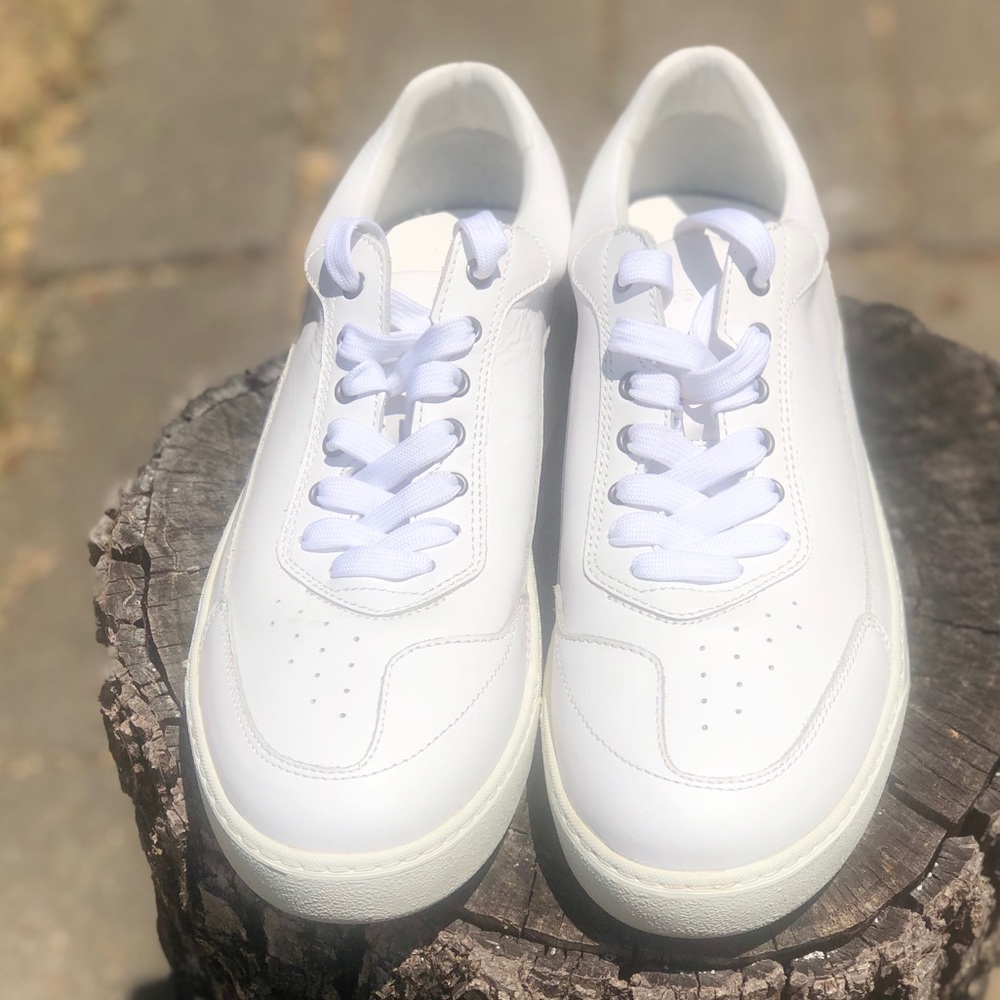 Classic Eggshell White Leather/ White Men's Sneakers SZ 12